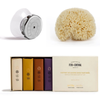 Trio Douche Solide : Coffret 4 Savon Doux, éponge naturelle et Porte Savon - Savonnerie Fer à Cheval