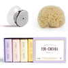 Trio Douche Solide : Coffret 4 Savon Doux, éponge naturelle et Porte Savon - Savonnerie Fer à Cheval