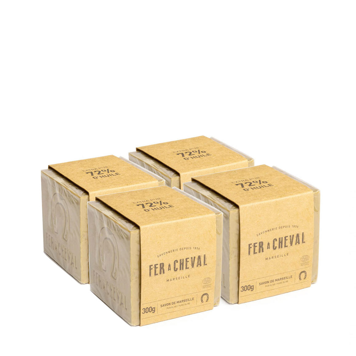 Lot de 4 Savons de Marseille Cube Pur Olive 300g - Savonnerie Fer à Cheval