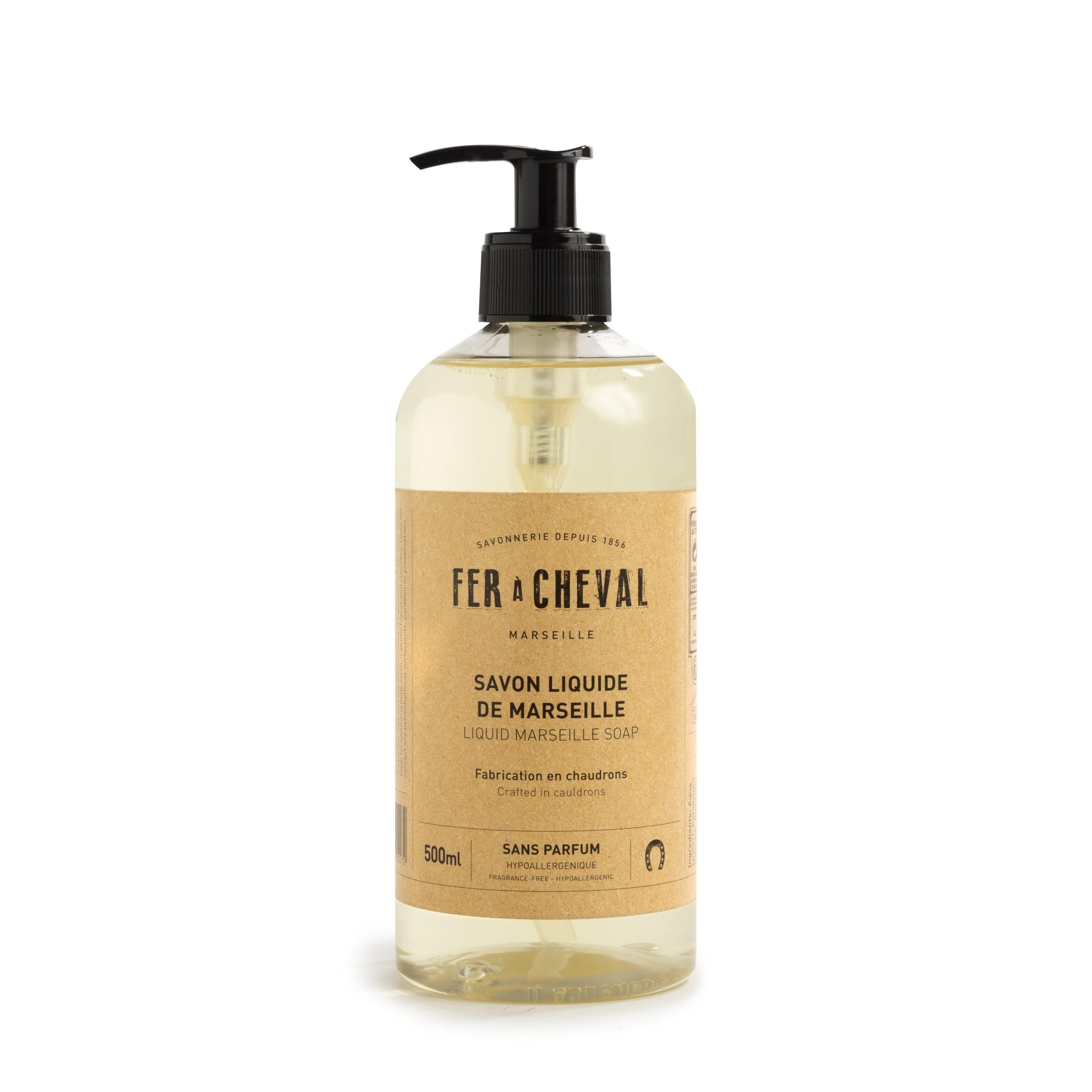 Savon Liquide de Marseille Sans Parfum 500ml - Savonnerie Fer à Cheval